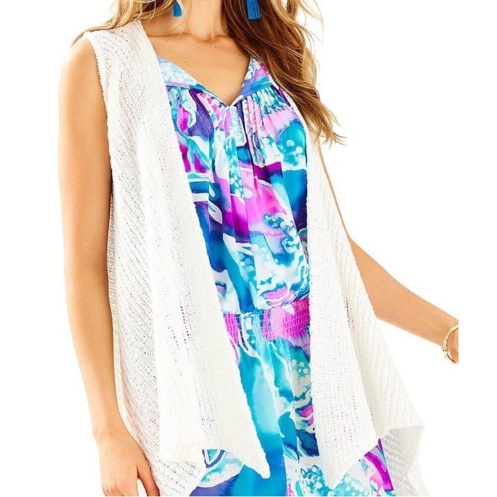 NWT Lilly Pulitzer L Kingston Sweater Vest Resort Ivory-White Open Knit Boho - Picture 4 of 9